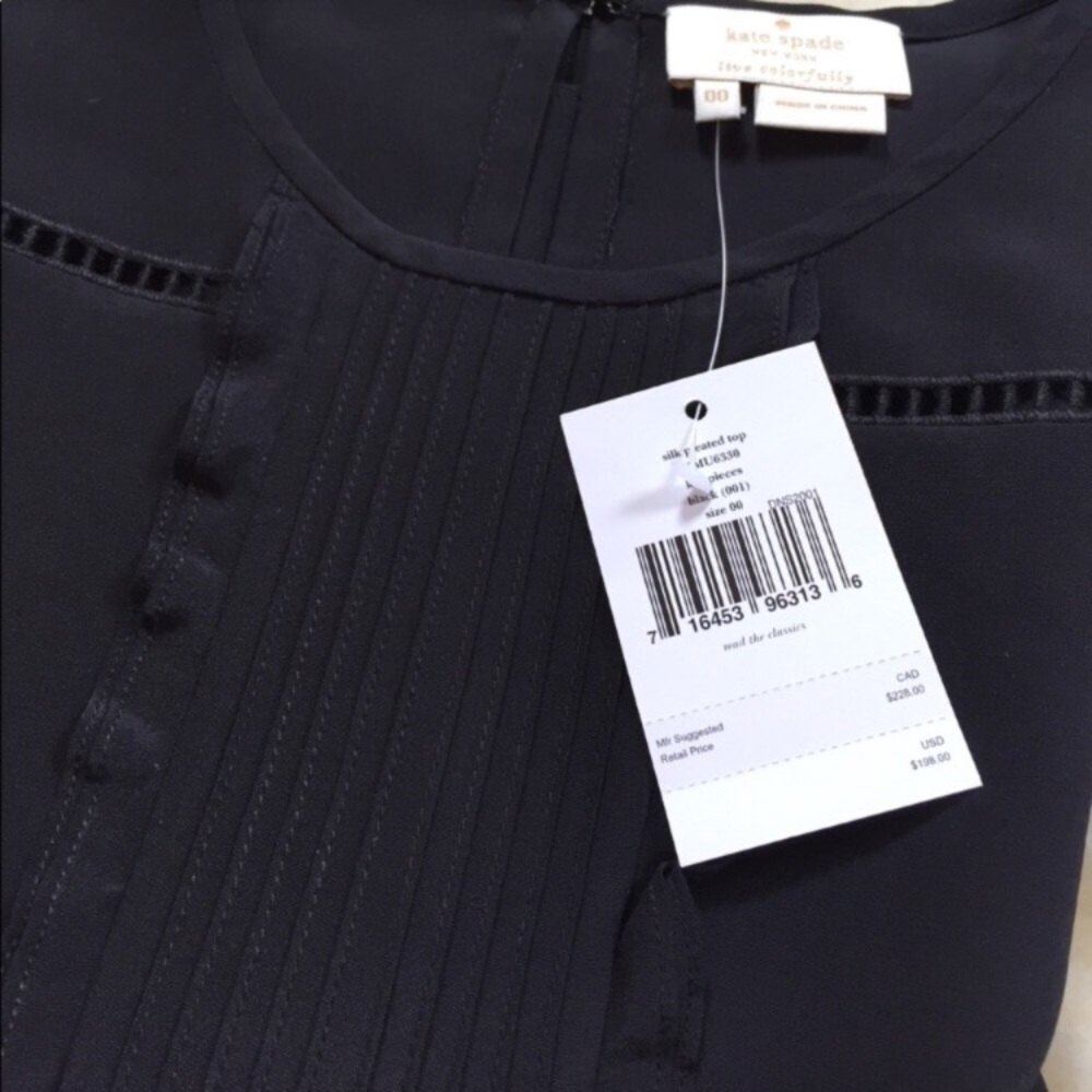 Kate Spade Black Pleated 100% Silk Top - Picture 5 of 7